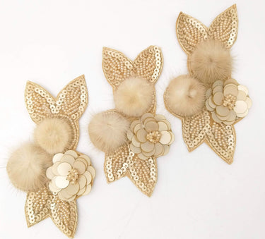 Beige Hand Embroidered Floral Applique, Beaded and Sequins Applique